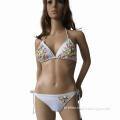 Ladies' Bikini with Removable Padding, Multi-color Satin Flower Decoration on Top and Bottom